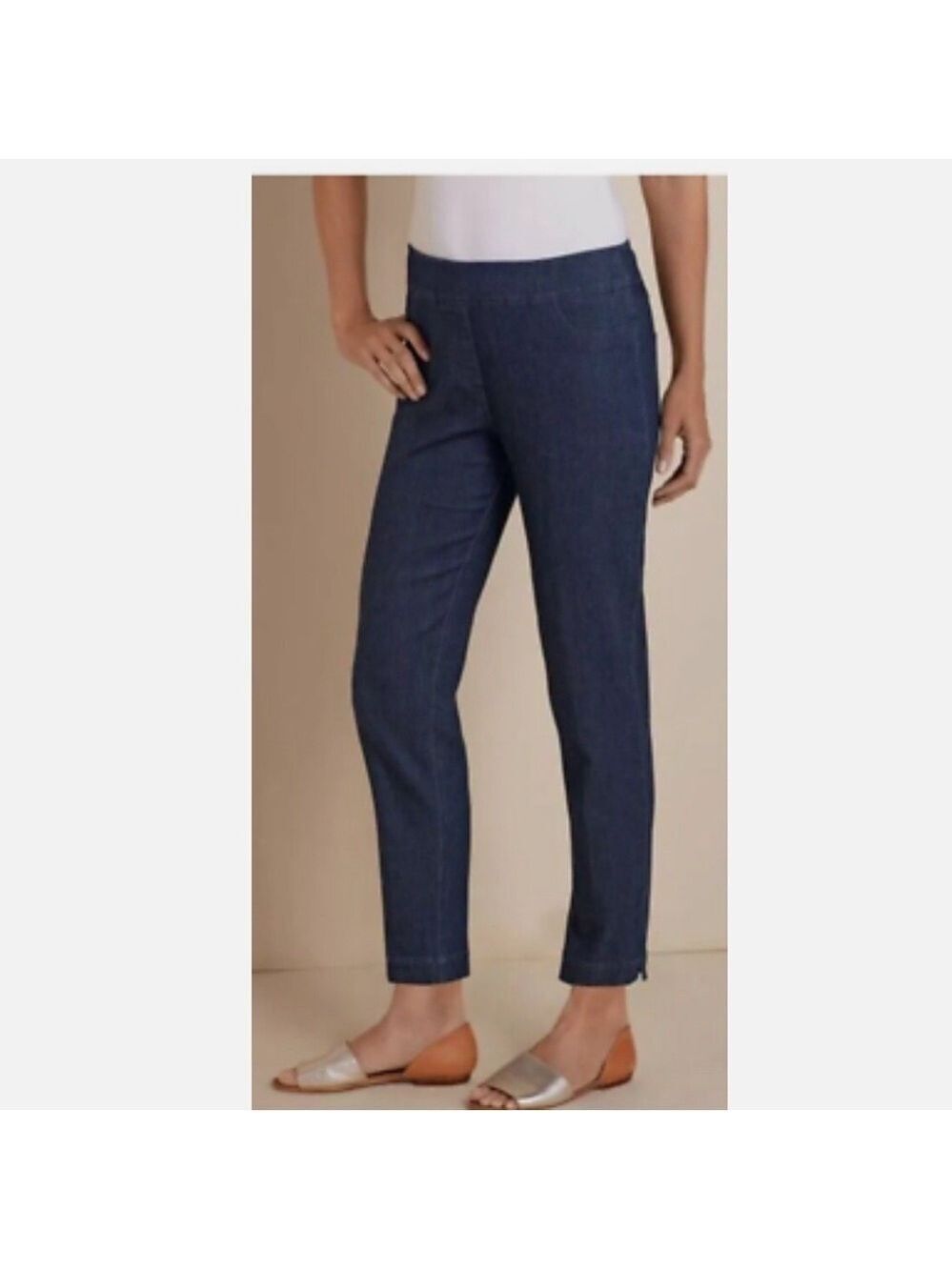 Soft Surroundings Pull On Tummy Control Ankle Jeans SZ M Blue Denim